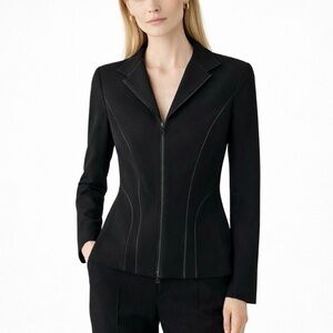 Lafayette 148 New York Black Fitted Blazer Jacket Zip Front Size 8
